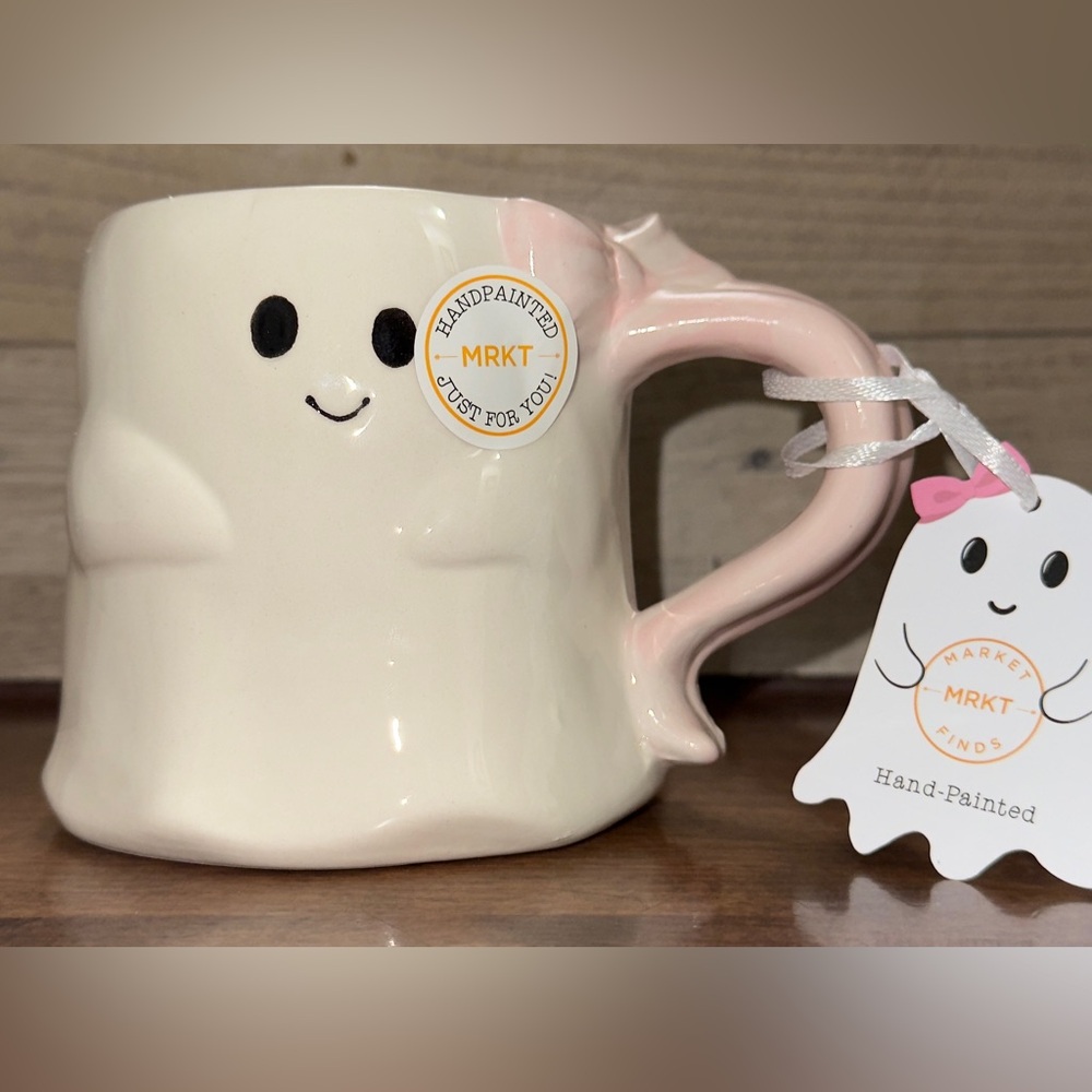 Super Cute Halloween Ghost 👻 Handcrafted Mug With A Pink Bow 🎀- New